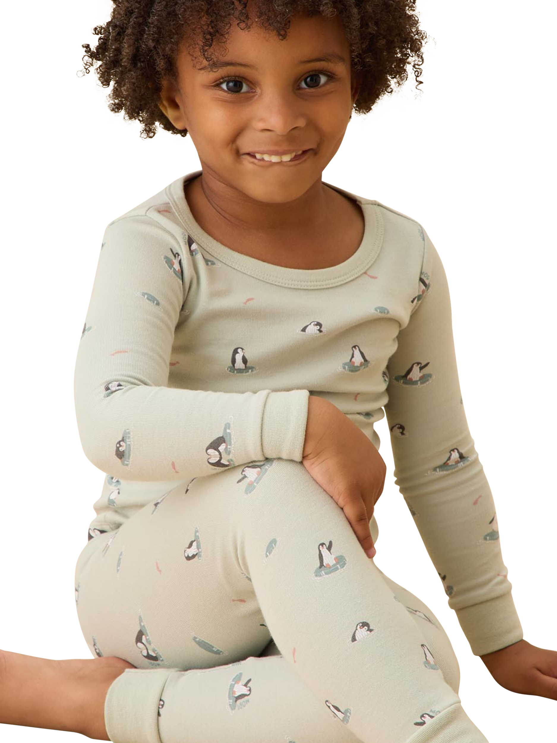 Product image 2 of 4, which shows MORI Kids' Long Pyjama Set, Mint Penguin, 12-18 months