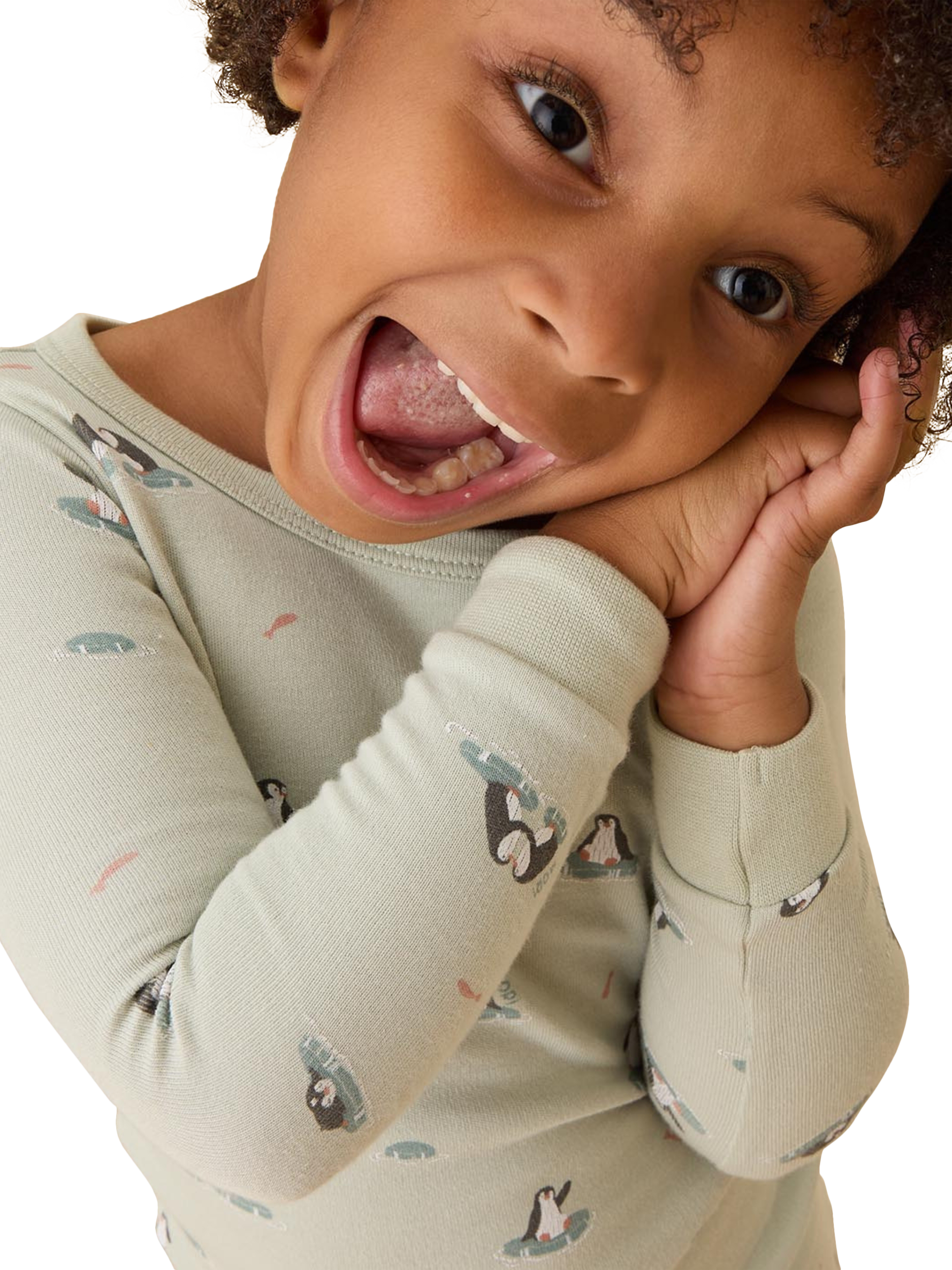 Product image 3 of 4, which shows MORI Kids' Long Pyjama Set, Mint Penguin, 12-18 months