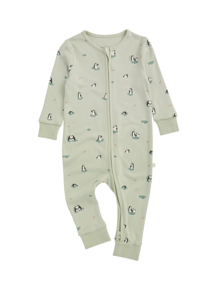 MORI Baby Penguin Zip Sleepsuit, Mint/Multi, Mint/Multi