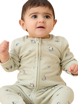 MORI Baby Penguin Zip Sleepsuit, Mint/Multi - view 2, Mint/Multi