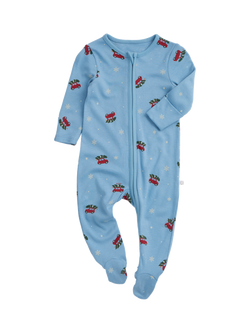 MORI Baby Christmas Car Zip Sleepsuit, Blue/Multi, Blue/Multi