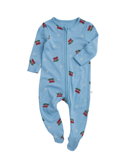 MORI Baby Christmas Car Zip Sleepsuit, Blue/Multi, Blue/Multi
