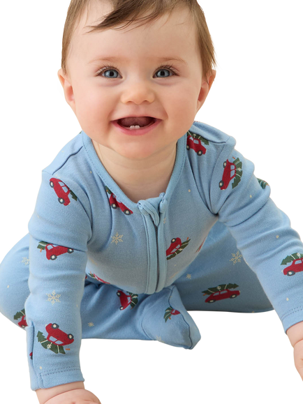 MORI Baby Christmas Car Zip Sleepsuit, Blue/Multi - view 2, Blue/Multi