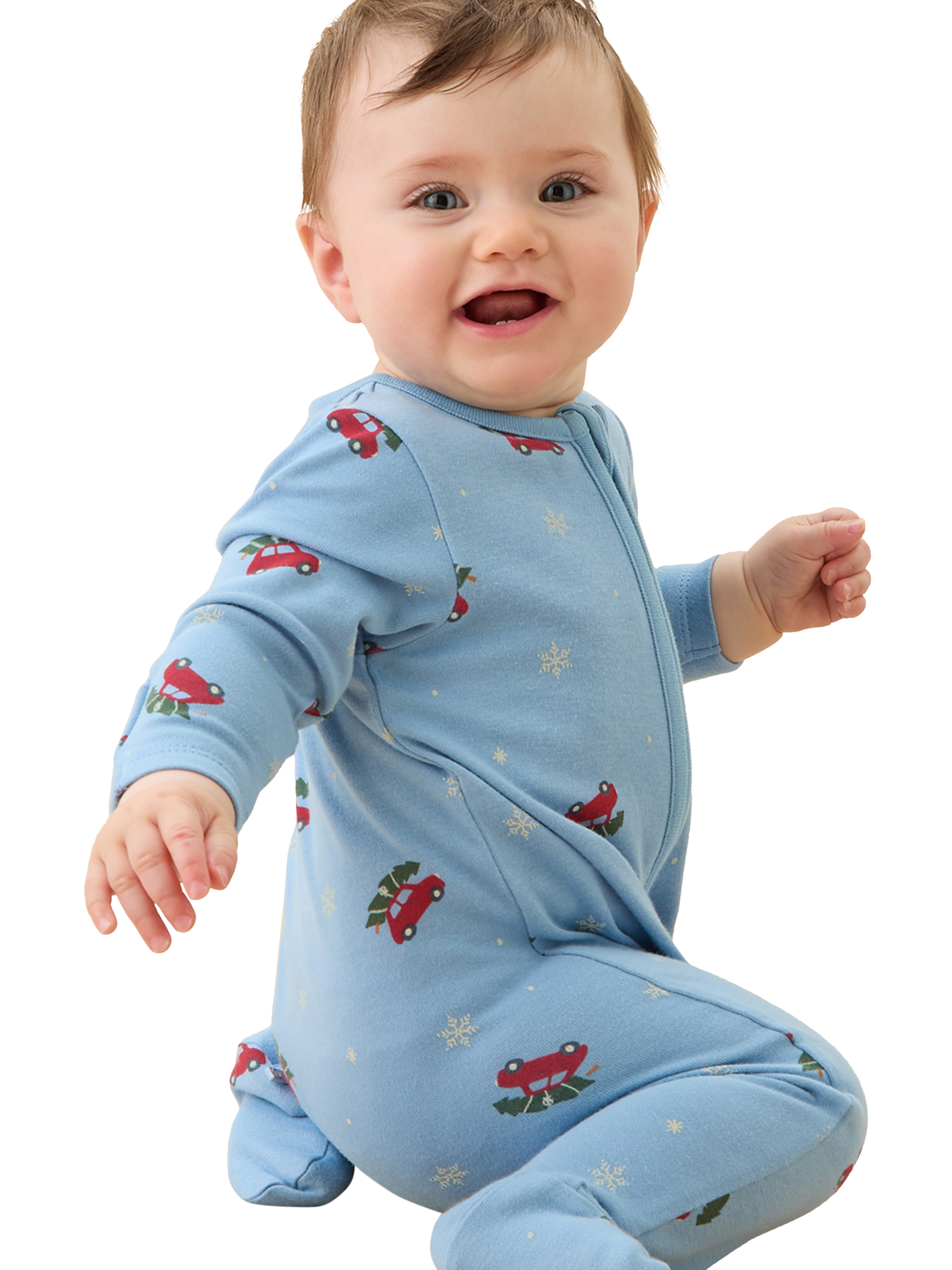 Product image 3 of 4, which shows MORI Baby Christmas Car Zip Sleepsuit, Blue/Multi, 0-3 months