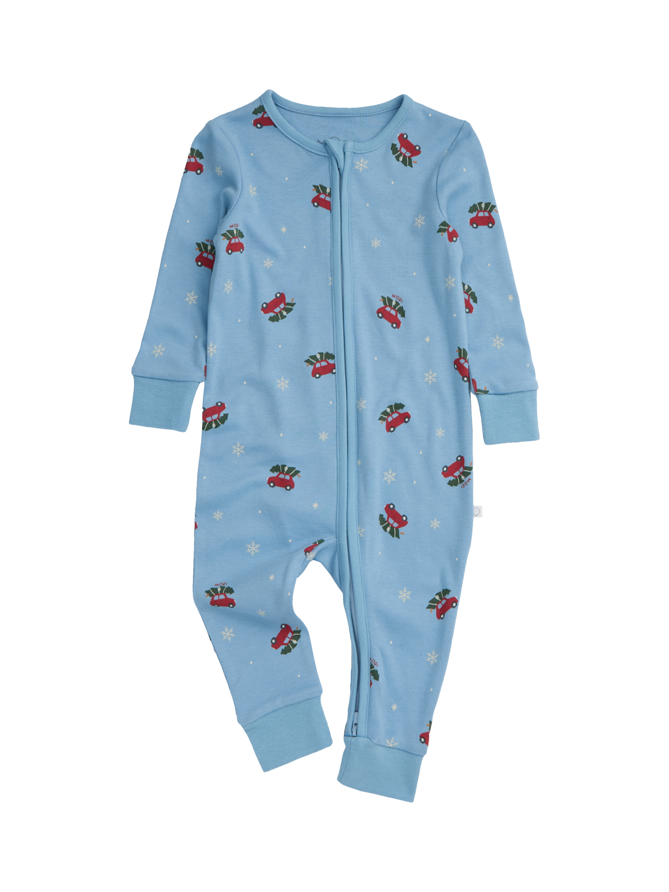Product image 4 of 4, which shows MORI Baby Christmas Car Zip Sleepsuit, Blue/Multi, 0-3 months