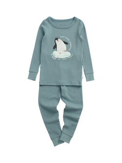 MORI Kids' Penguin Print Long Pyjama Set, Blue, Blue