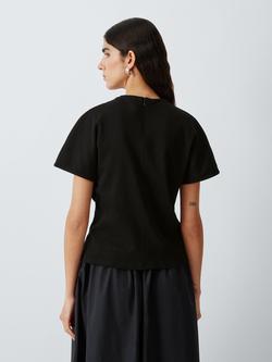 John Lewis Drape Neck Short Sleeve Cotton Top - view 2, Black
