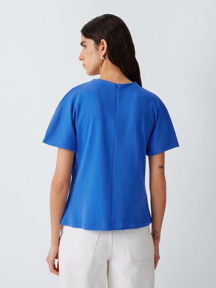 John Lewis Drape Neck Short Sleeve Cotton Top - view 2, Blue