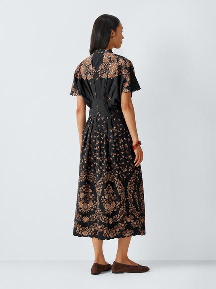 AND/OR Short Sleeve Floral Cotton Midi Dress, Floral - view 2, Floral
