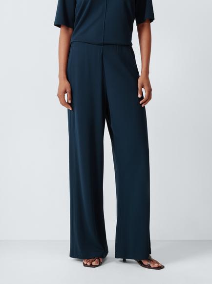 John Lewis Wide Leg Seamed Trousers, Navy, Navy