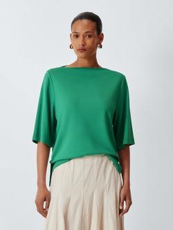 John Lewis Boat Neck Short Sleeve Top, Green, Green