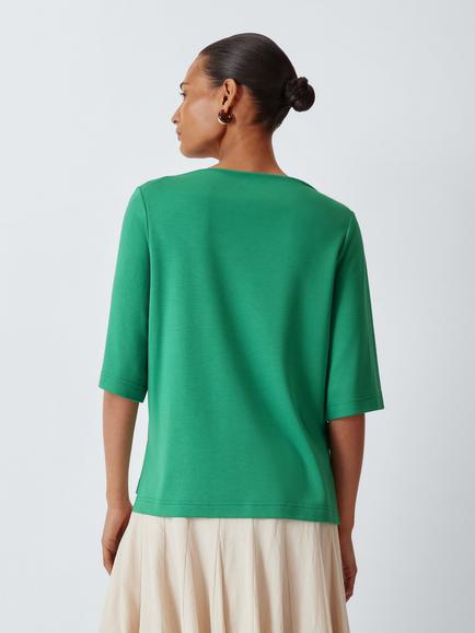 John Lewis Boat Neck Short Sleeve Top, Green - view 2, Green