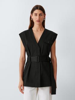 John Lewis Sleeveless V-Neck Utility Gilet, Black Beauty, Black Beauty