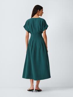 John Lewis Tuck Detail Short Sleeve Cotton Midi Dress, Teal - view 2, Teal