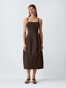 John Lewis Cotton Sculpted Camisole Dress, Coffee Bean, Coffee Bean
