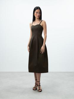 John Lewis Cotton Sculpted Camisole Dress, Coffee Bean, Coffee Bean