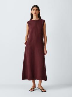 John Lewis Sleeveless Linen Maxi Dress, Burgundy
