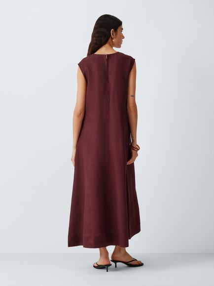 John Lewis Sleeveless Linen Maxi Dress - view 2, Burgundy