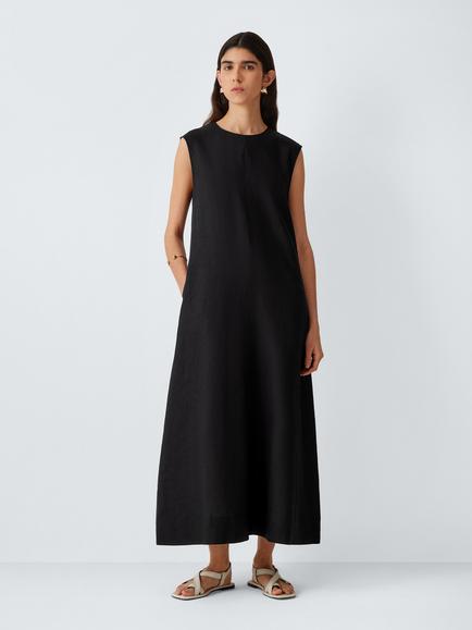 John Lewis Sleeveless Linen Maxi Dress, Black