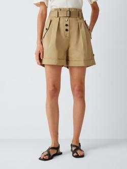 John Lewis Cotton Belted Safari Shorts, Prairie Sand, Prairie Sand
