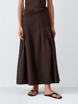 John Lewis Pleat Detail Midi Skirt, Chocolate, Chocolate