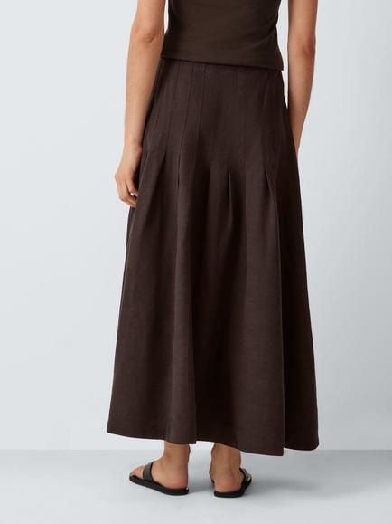 John Lewis Pleat Detail Midi Skirt, Chocolate - view 2, Chocolate