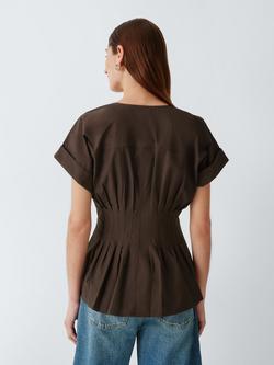 John Lewis Cotton Tuck Detail Cap Sleeve Top - view 2, Chocolate