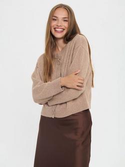 Saint Tropez Nova Crew Neck Embellished Cardigan, Sepia Rose Melange