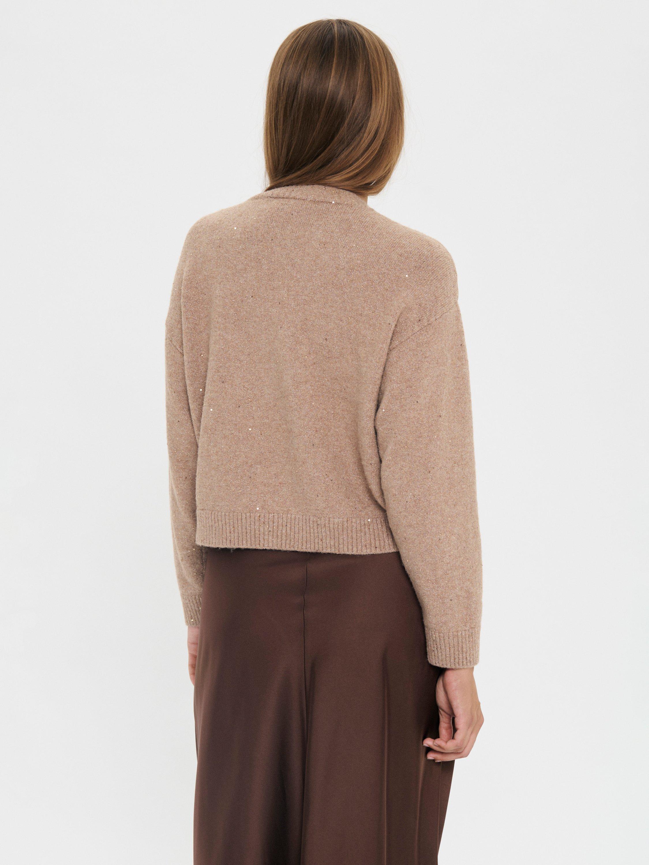 Product image 2 of 6, which shows Saint Tropez Nova Crew Neck Embellished Cardigan, Sepia Rose Melange, XS