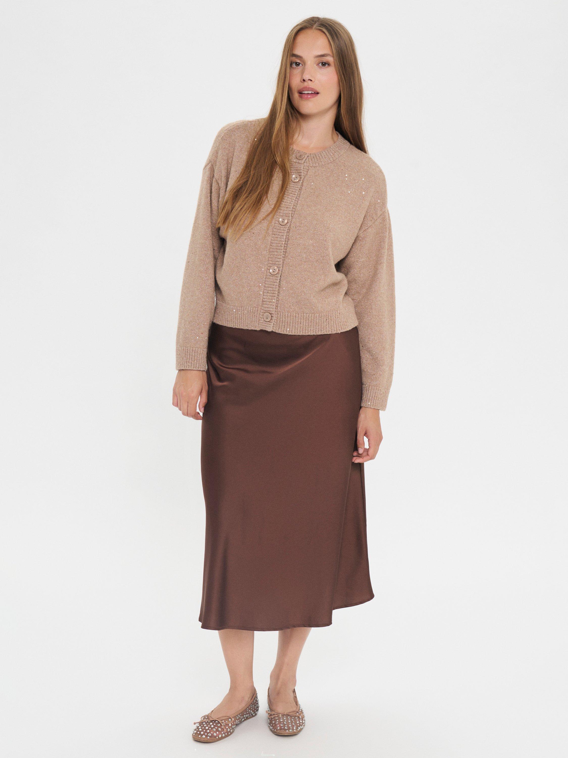 Product image 3 of 6, which shows Saint Tropez Nova Crew Neck Embellished Cardigan, Sepia Rose Melange, XS