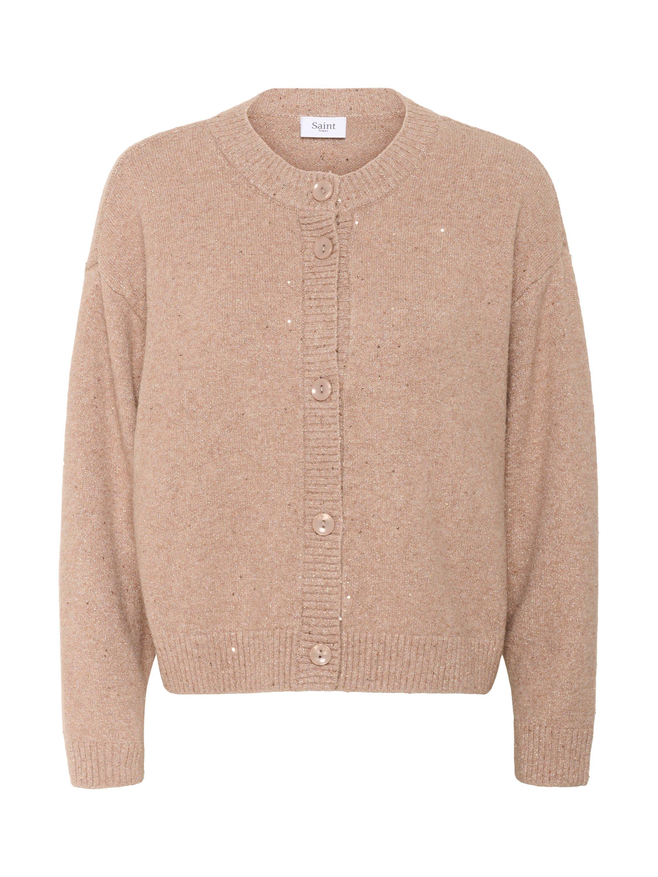 Product image 5 of 6, which shows Saint Tropez Nova Crew Neck Embellished Cardigan, Sepia Rose Melange, XS