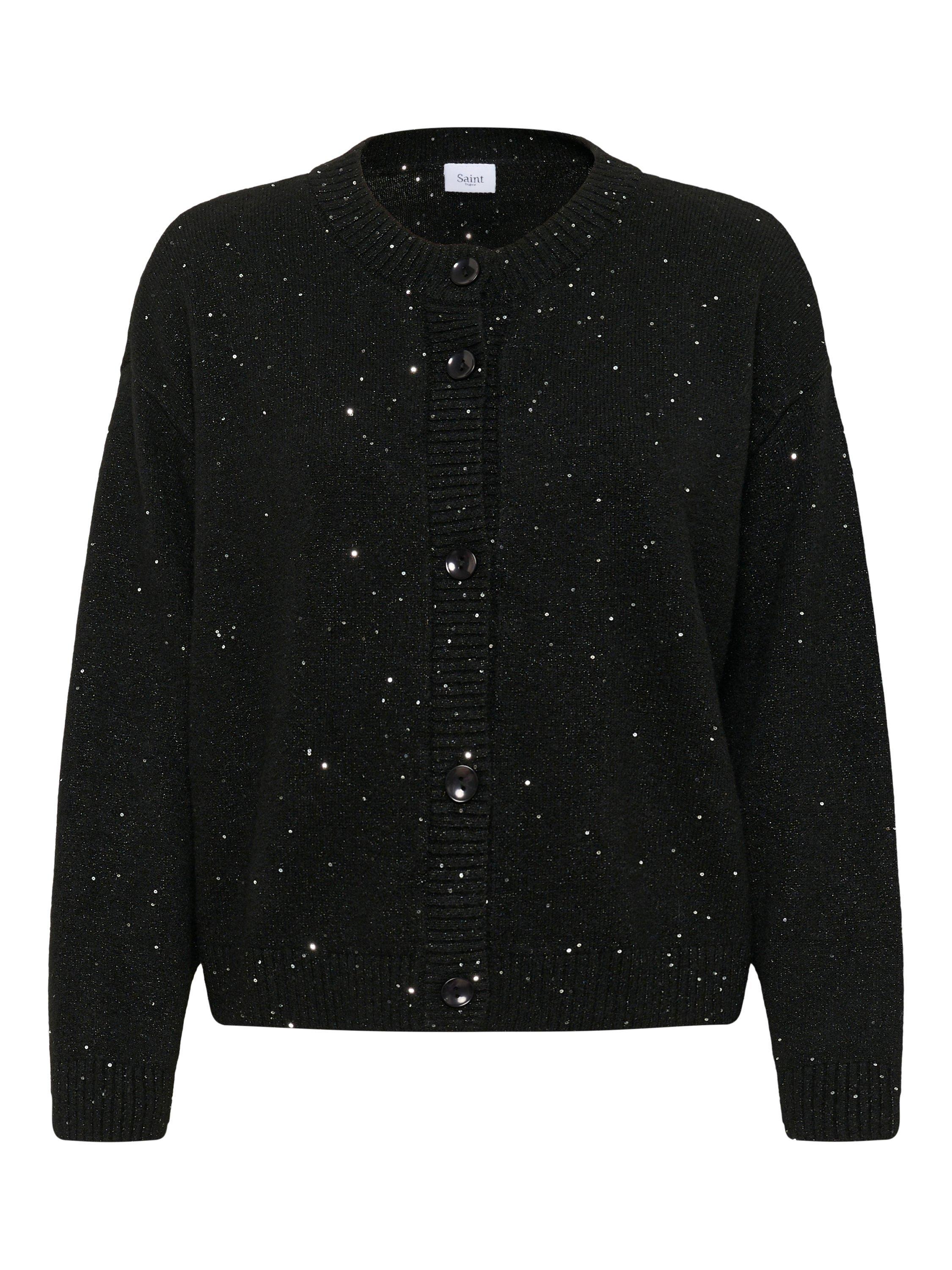 Product image 1 of 2, which shows Saint Tropez Nova Crew Neck Embellished Cardigan, Black, XS