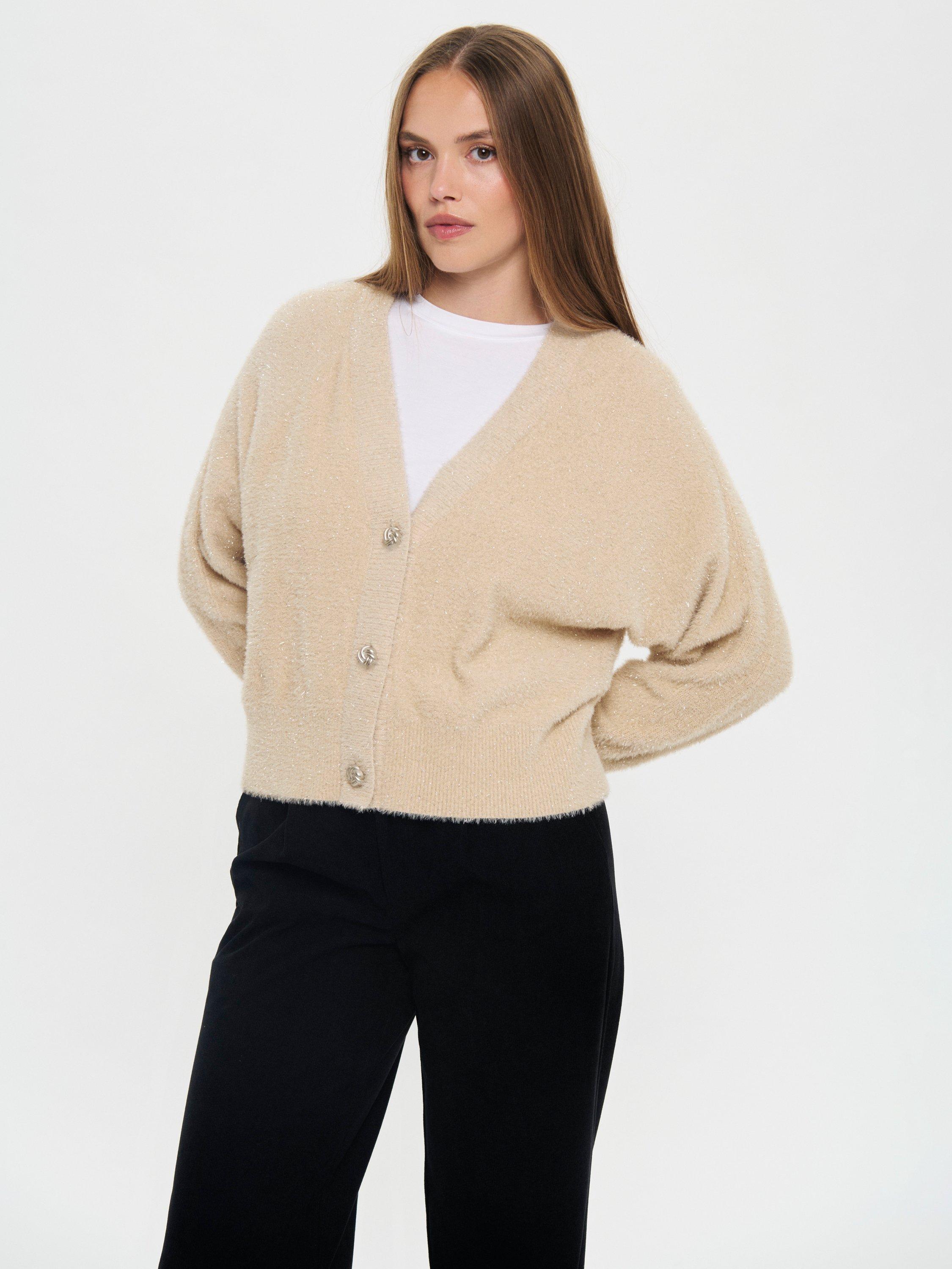 Product image 1 of 6, which shows Saint Tropez Nusha Shimmer Cardigan, Bleached Sand, XS