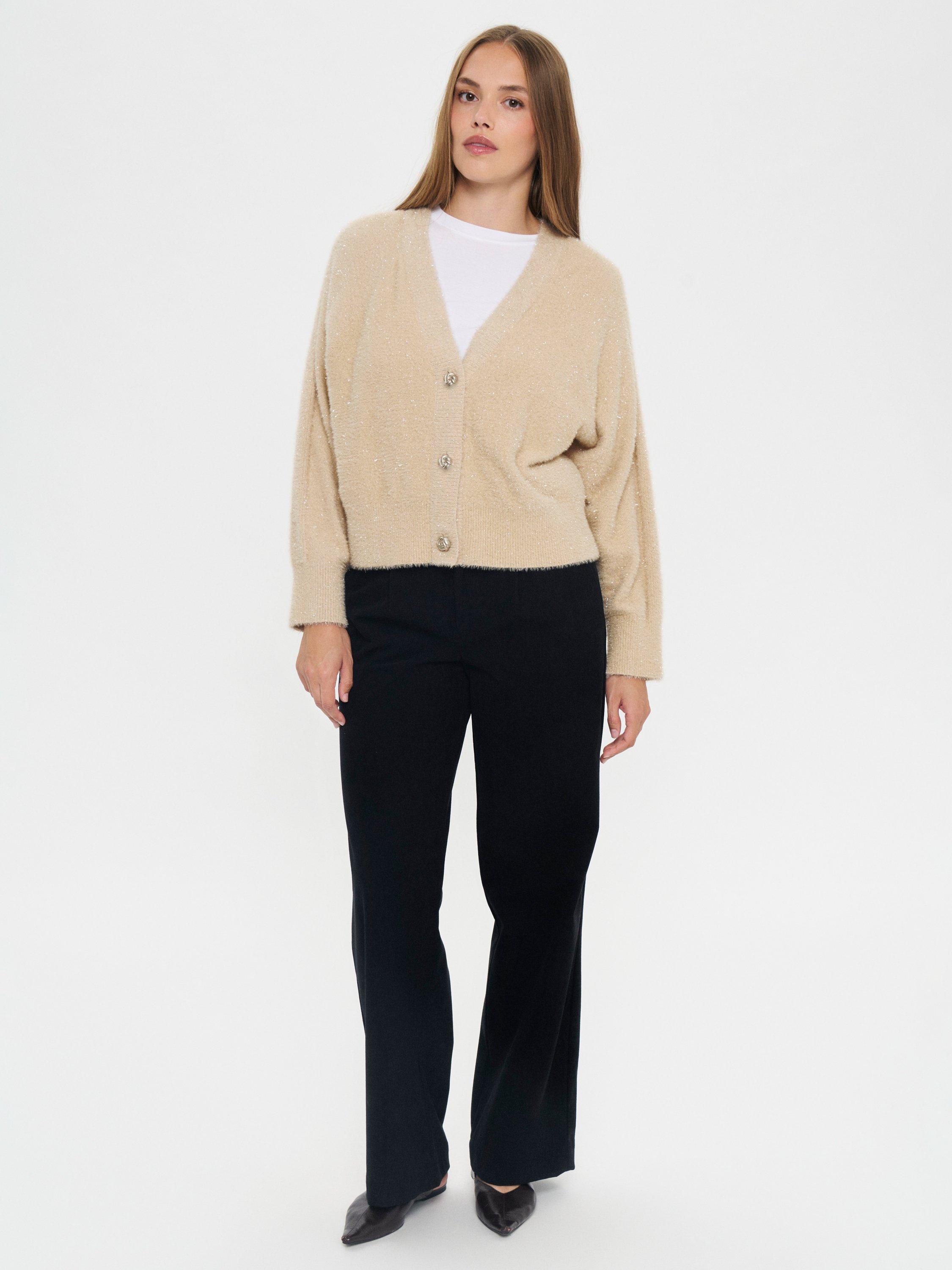 Product image 3 of 6, which shows Saint Tropez Nusha Shimmer Cardigan, Bleached Sand, XS