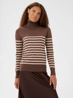 Saint Tropez Mila Stripe Roll Neck Jumper, Brown/Cream