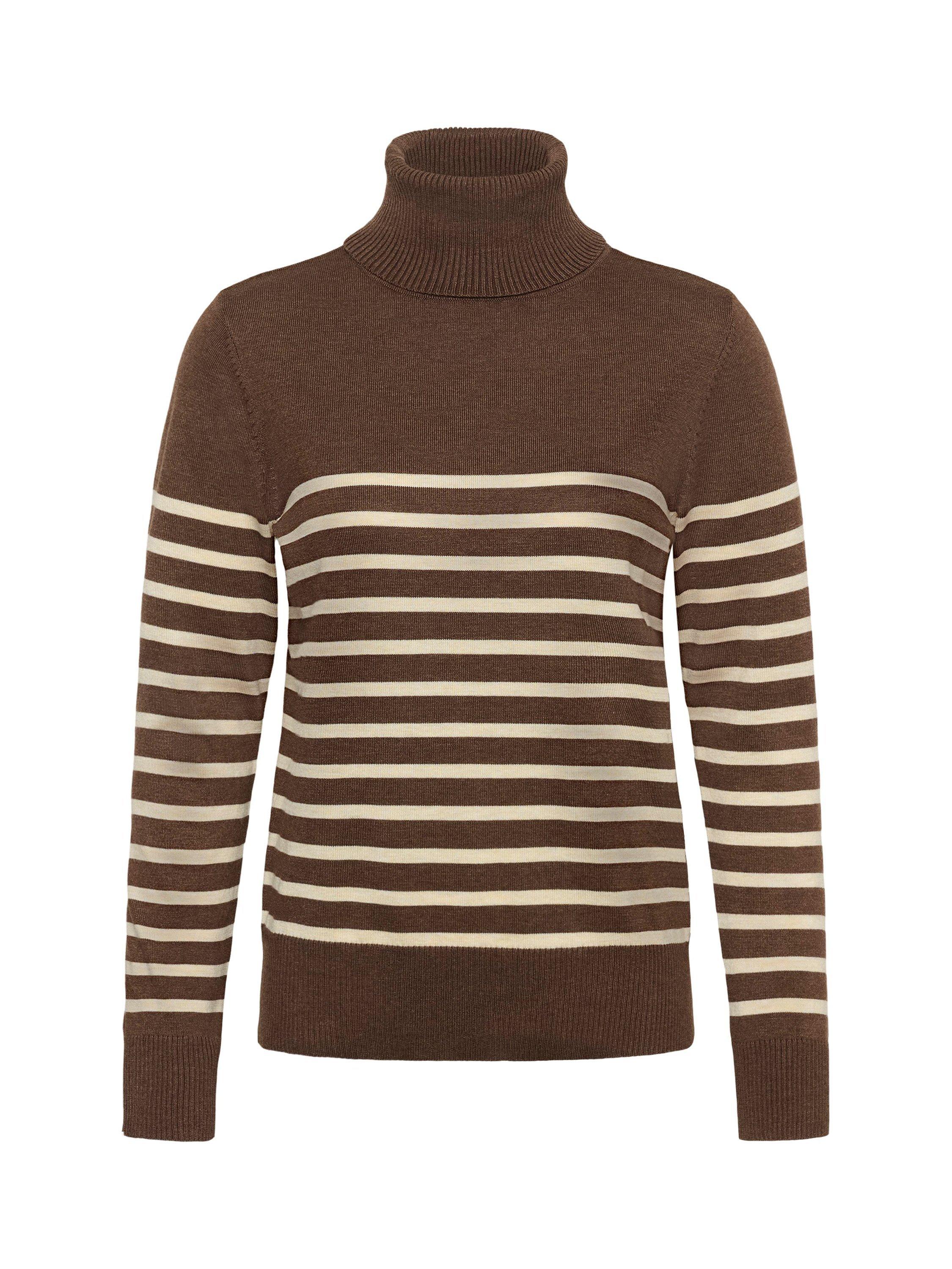Product image 5 of 6, which shows Saint Tropez Mila Stripe Roll Neck Jumper, Brown/Cream, XS