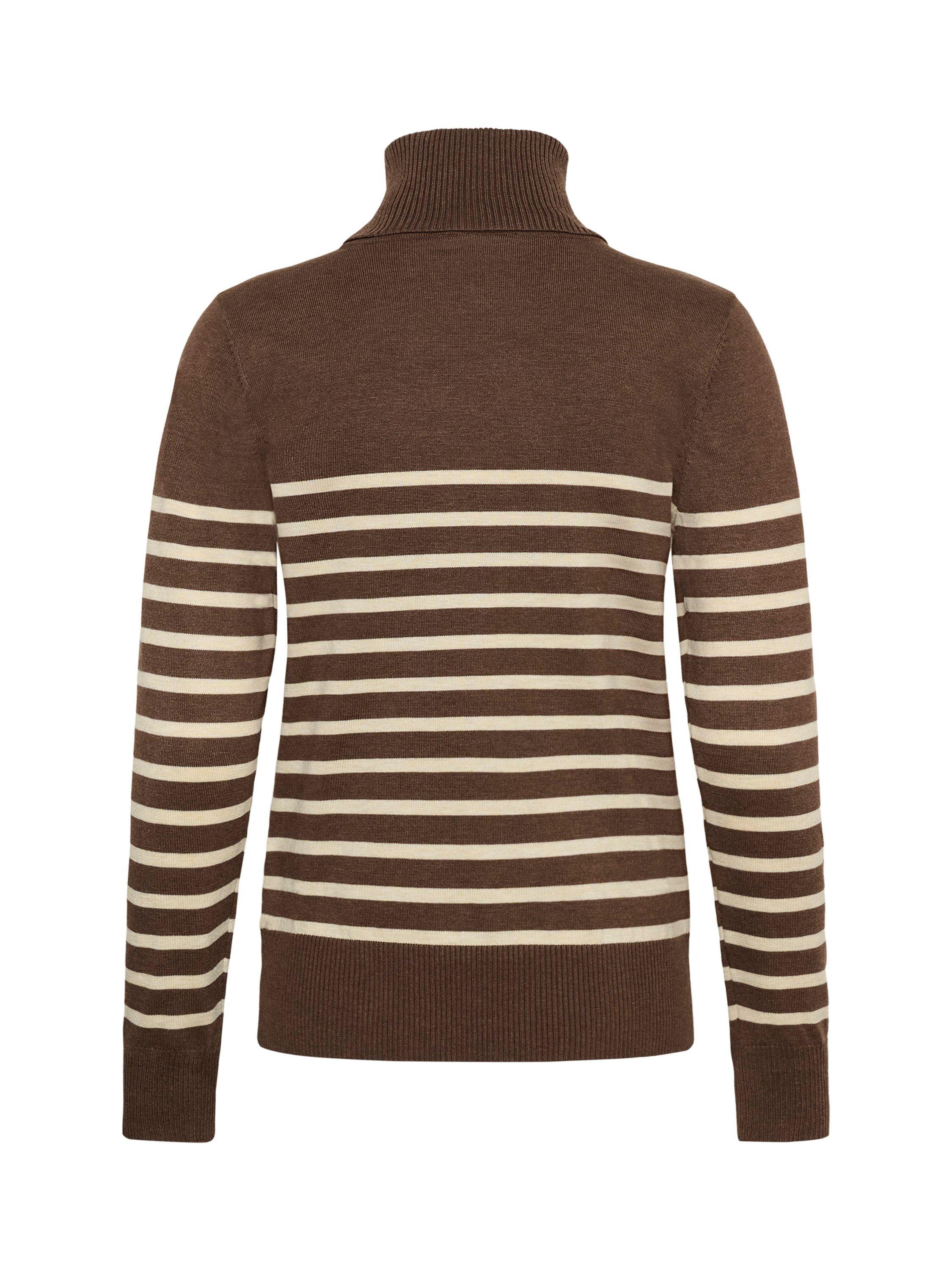 Product image 6 of 6, which shows Saint Tropez Mila Stripe Roll Neck Jumper, Brown/Cream, XS