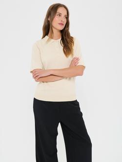 Saint Tropez Mila Short Sleeve Collar Jumper, Brown Rice Melange