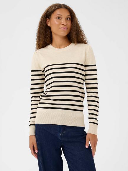 Saint Tropez Mila Slim Fit Stripe Jumper, Brown Rice/Black