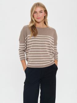 Saint Tropez Mila Stripe Three Quarter Sleeve Jumper, Beige, Beige