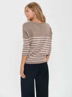 Saint Tropez Mila Stripe Three Quarter Sleeve Jumper, Beige - view 2, Beige