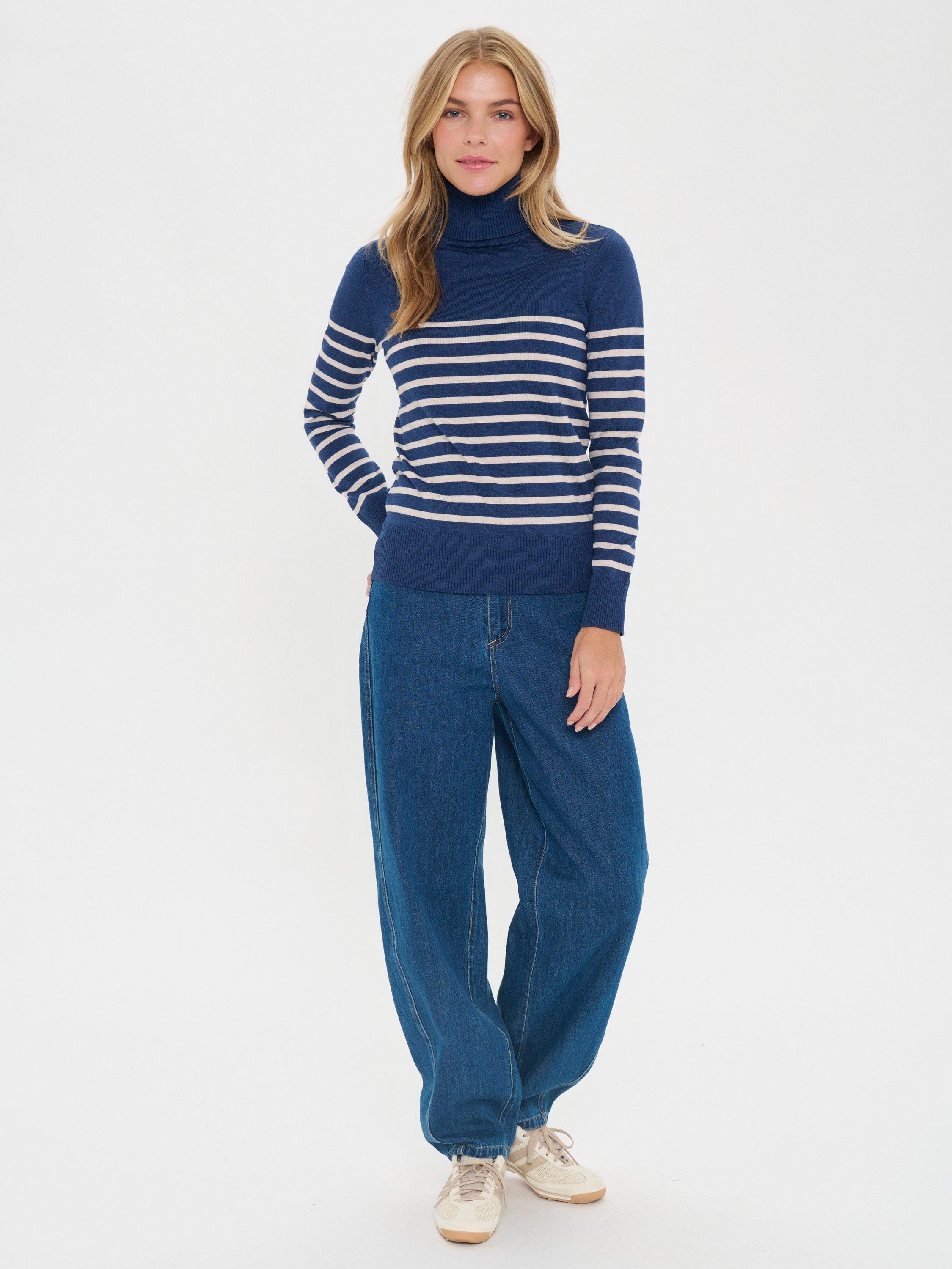 Product image 3 of 6, which shows Saint Tropez Mila Stripe Roll Neck Jumper, Blue/Multi, XS