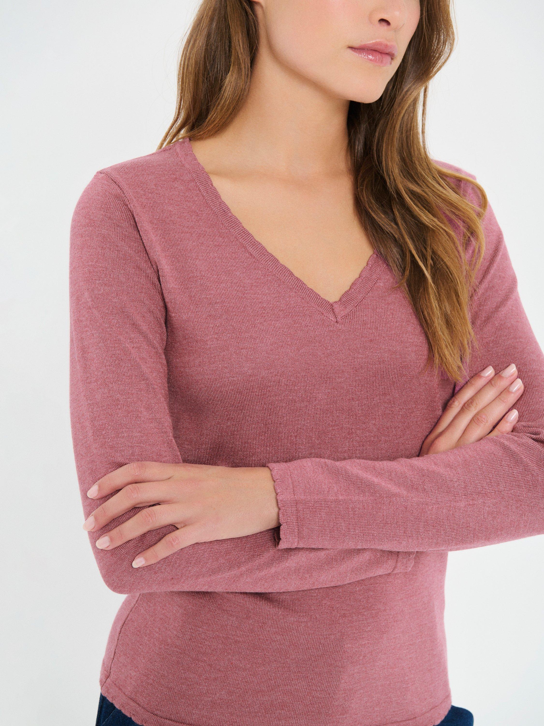 Product image 4 of 6, which shows Saint Tropez Mila V Neck Jumper, Red Violet Melange, XS
