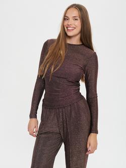 Saint Tropez Noria Shimmer Long Sleeve Top, Dark Oak