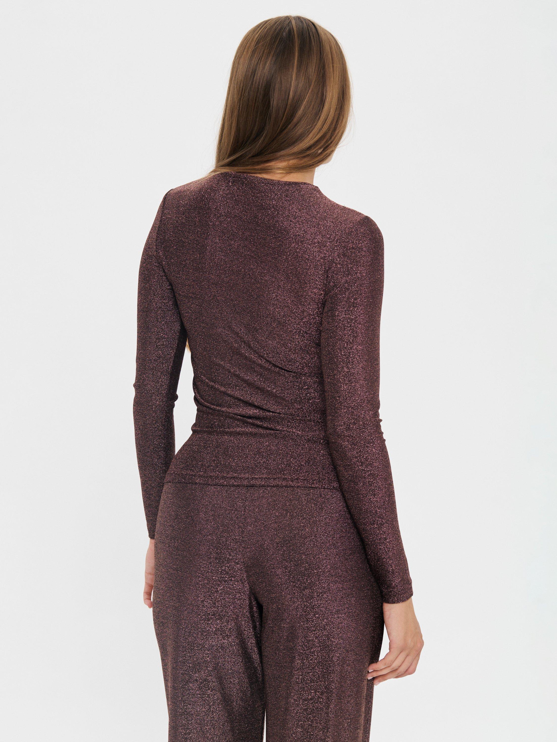 Product image 2 of 6, which shows Saint Tropez Noria Shimmer Long Sleeve Top, Dark Oak, XS