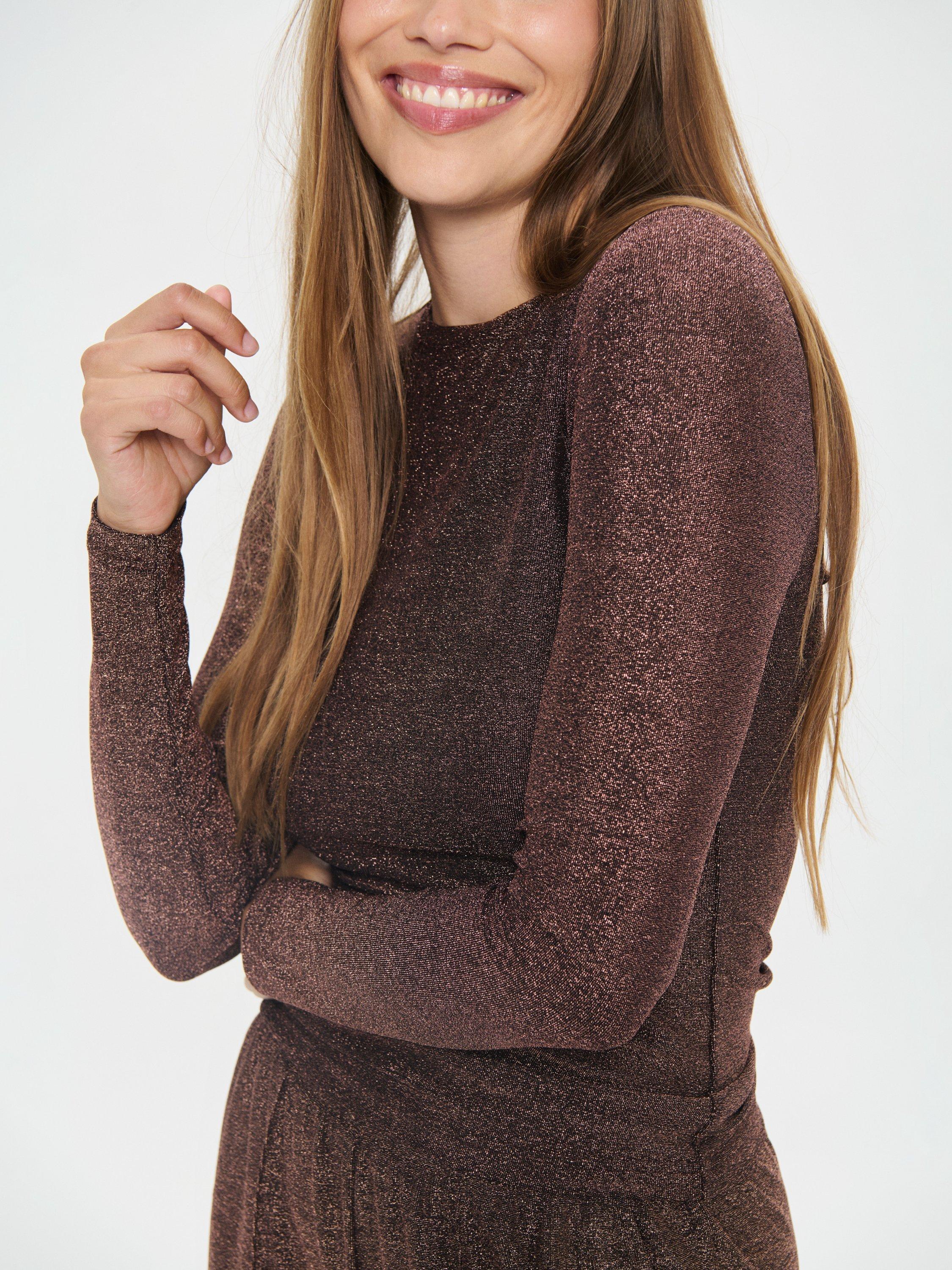 Product image 4 of 6, which shows Saint Tropez Noria Shimmer Long Sleeve Top, Dark Oak, XS