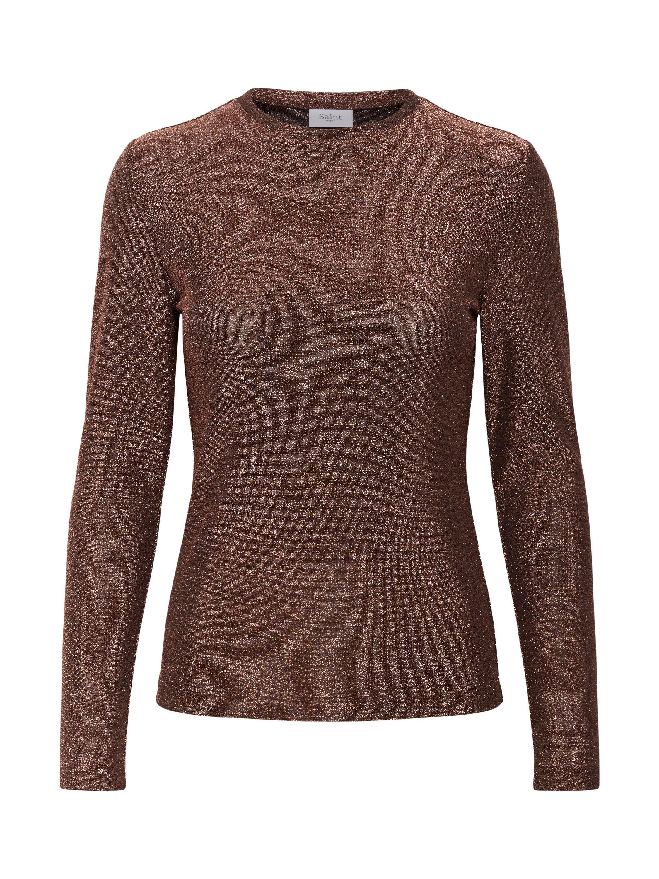 Product image 5 of 6, which shows Saint Tropez Noria Shimmer Long Sleeve Top, Dark Oak, XS