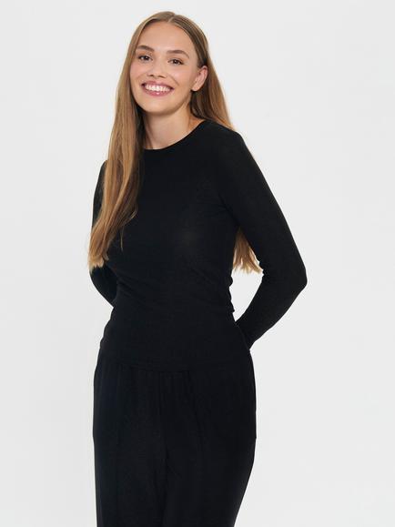 Saint Tropez Noria Shimmer Long Sleeve Top, Black
