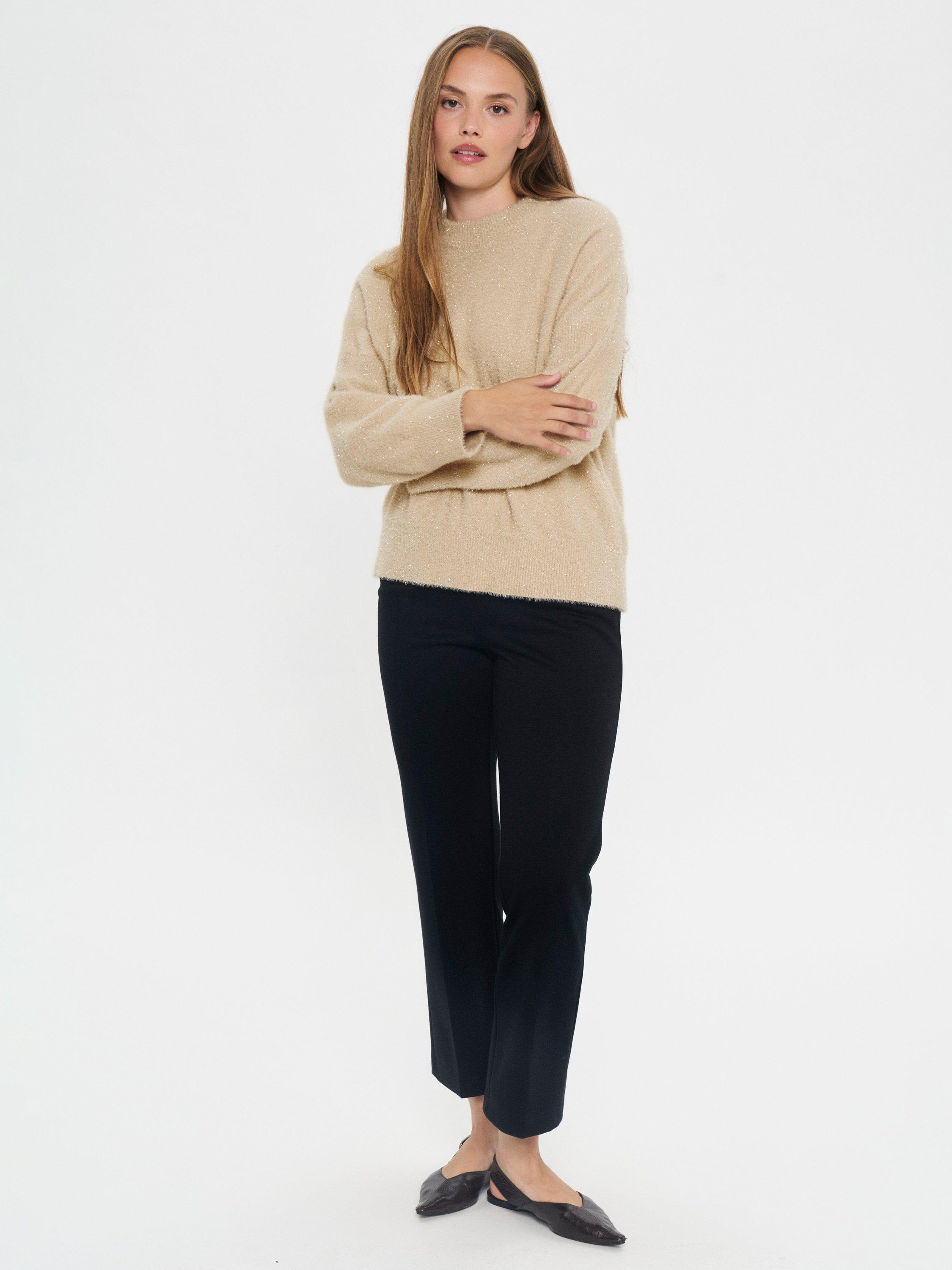 Product image 3 of 6, which shows Saint Tropez Nusha Crew Neck Shimmer Jumper, Bleached Sand, XS
