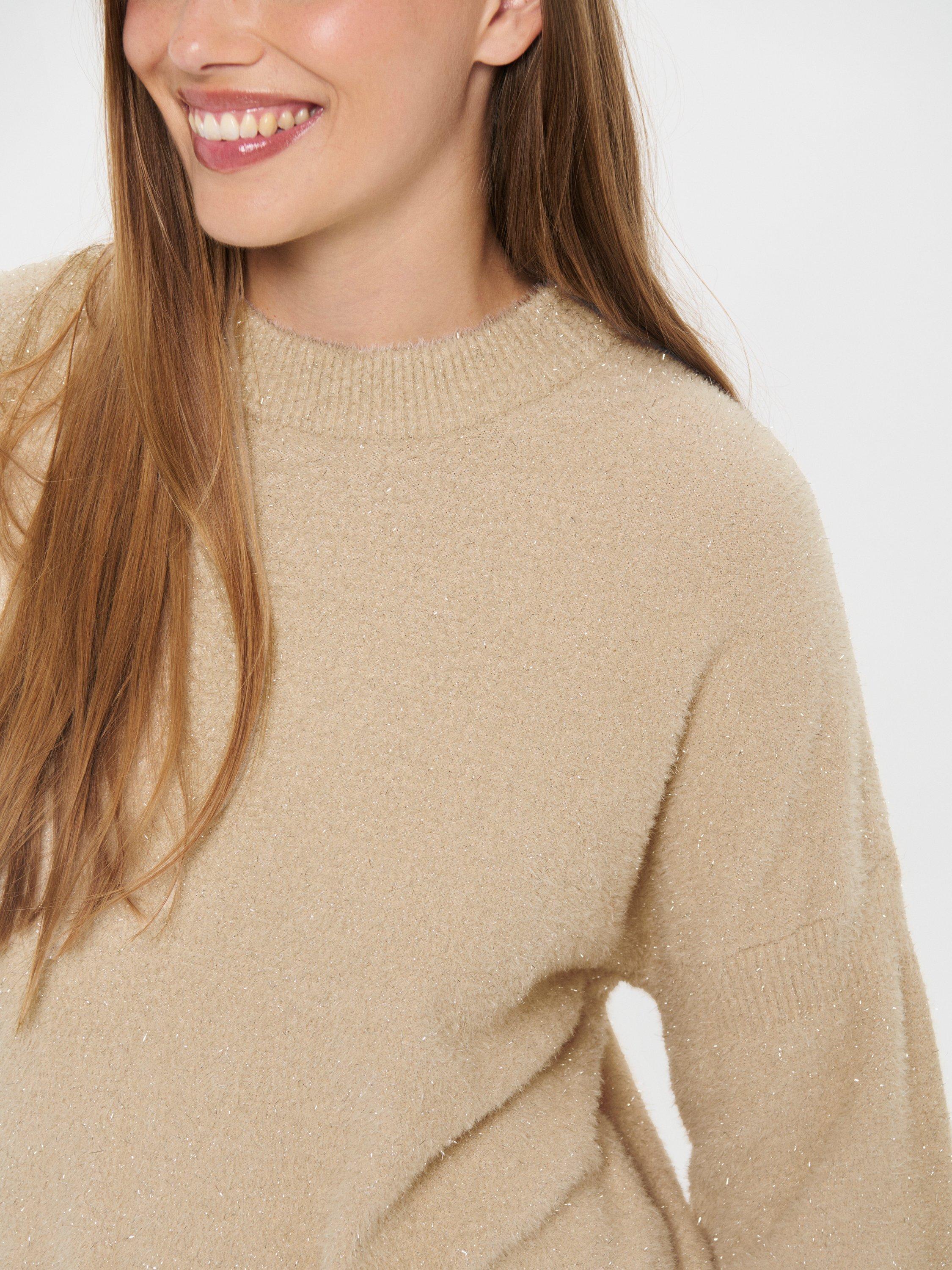 Product image 4 of 6, which shows Saint Tropez Nusha Crew Neck Shimmer Jumper, Bleached Sand, XS